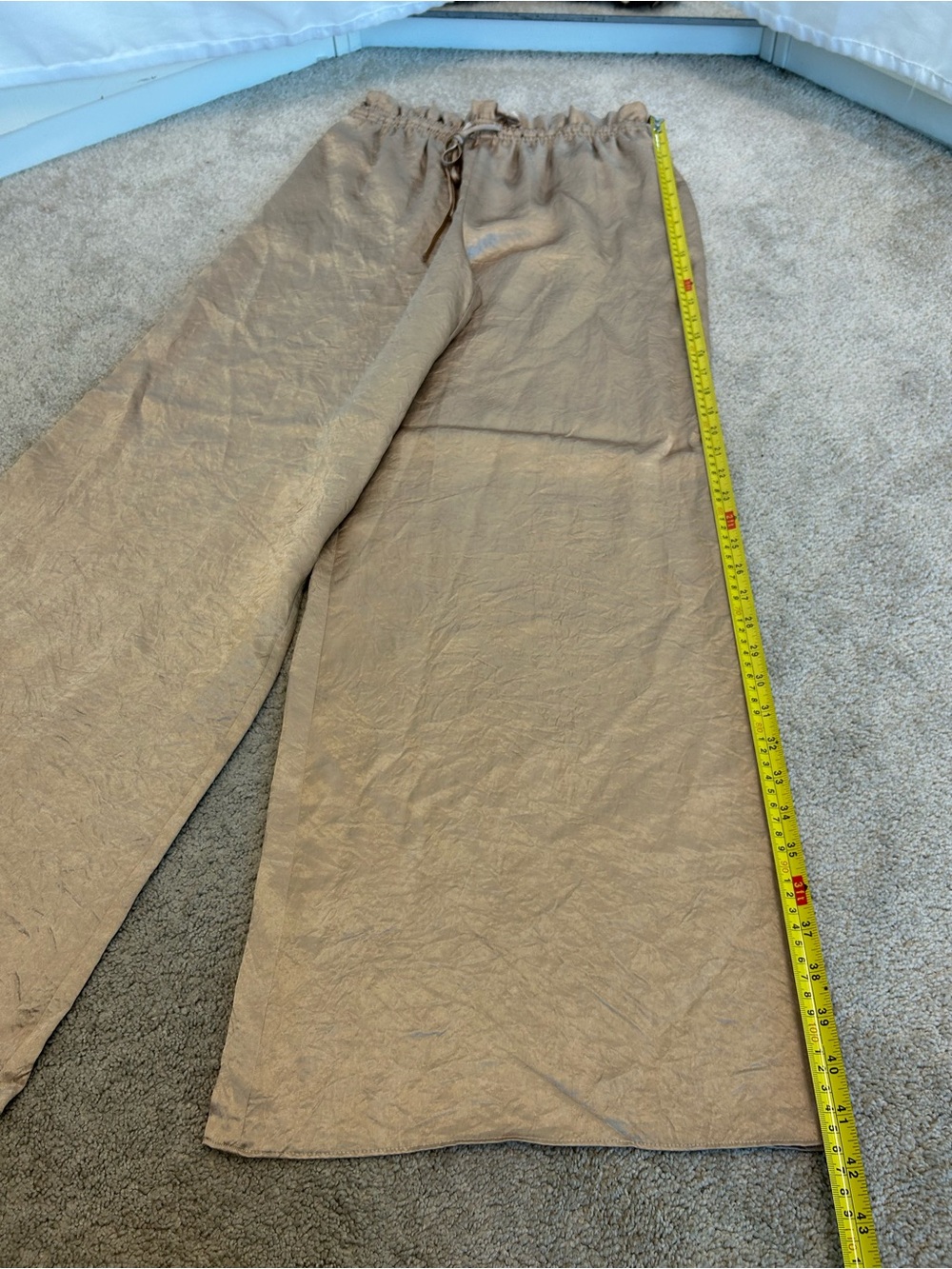 Zara ZW Collection Gold Satin Wide Leg Pants Metallic High Rise Drawstring M NWT - Picture 12 of 17